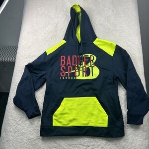 Badger L Blue/ Neon‎ Yellow 1/4 Zip Long Sleeve With Pockets Drawstrings